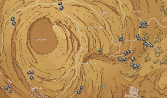 Map of a Genshin Impact desert area.